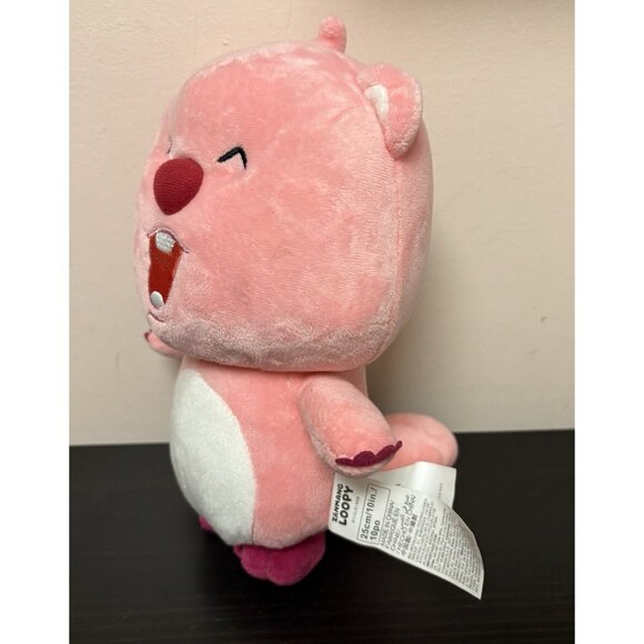 Zanmang Loopy Pink Beaver Plush Stuffed Animal 10” Happy Face Closed Eyes Toy - Picture 6 of 8